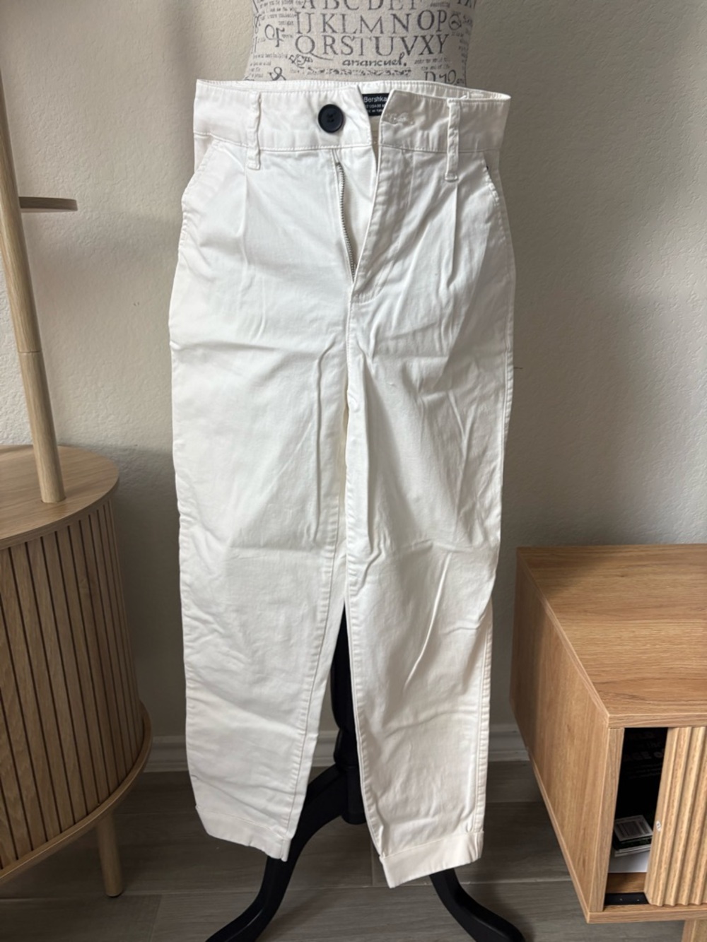 White Straight-Leg Pants by Bershka
